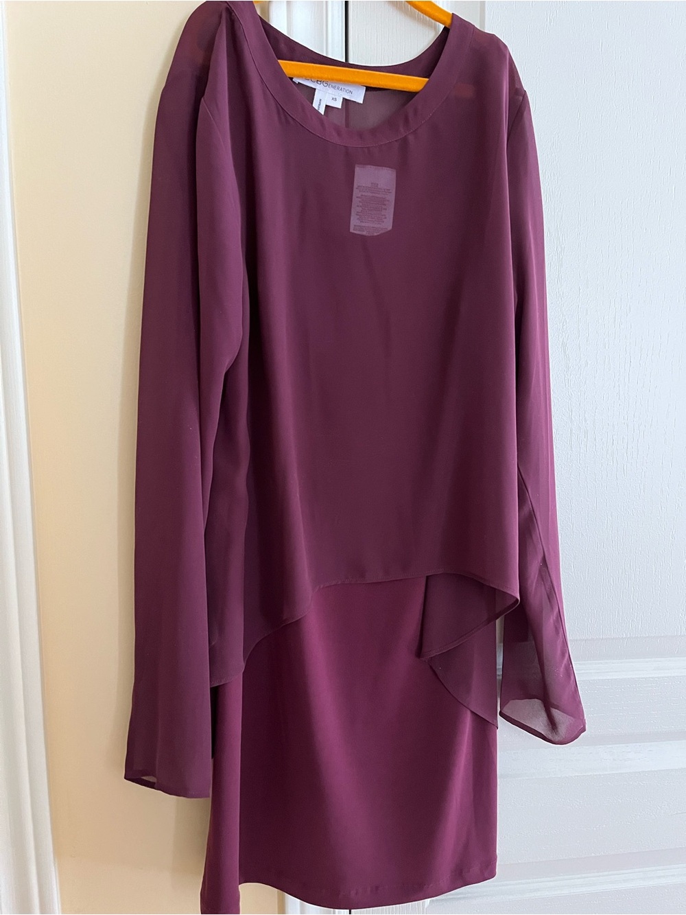 BCBGeneration Elegant Plum Layered Long-Sleeve Mini Dress